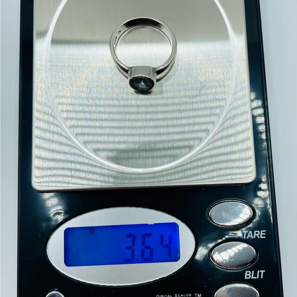 Vintage Bezel Set Sterling Silver 925 Oval Blue Topaz Ring - Picture 8 of 12